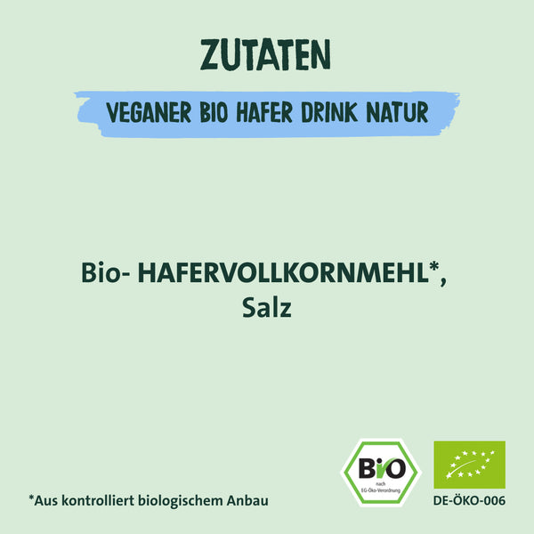 Zutaten veganer Bio Hafer Drink