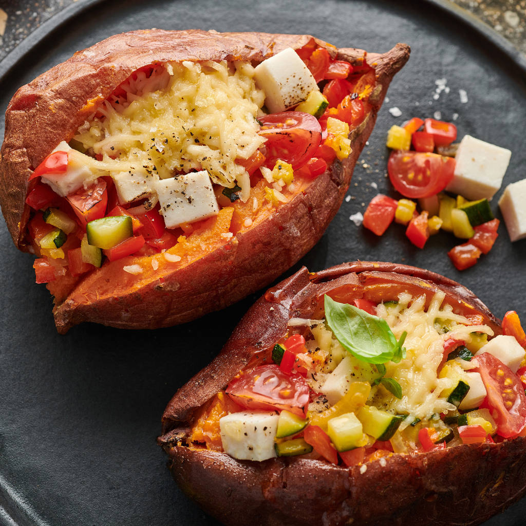 Gefüllte Süßkartoffeln mit Pizzaiolo
