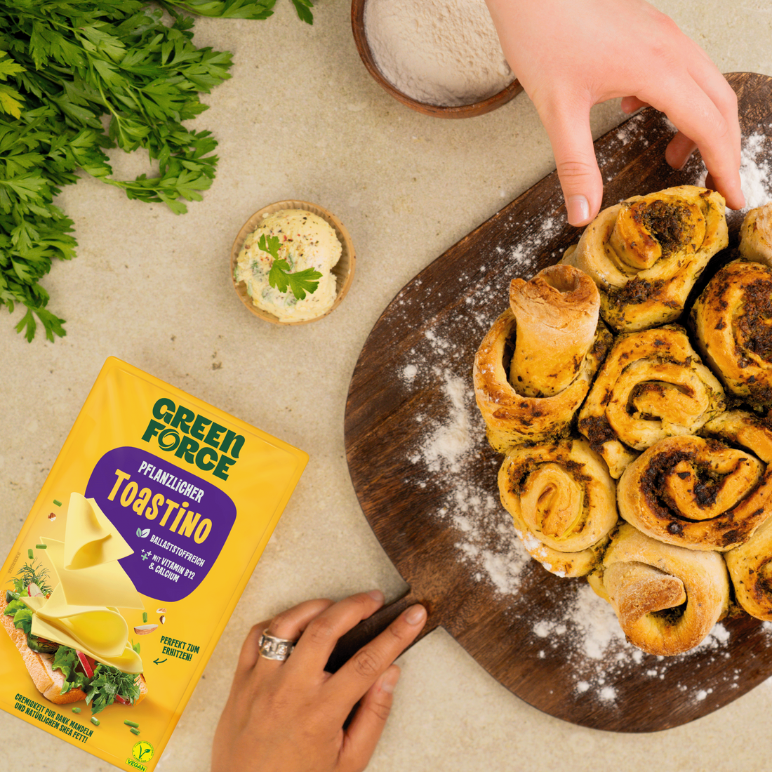 Kräuterfaltenbrot mit geschmolzenem Toastino