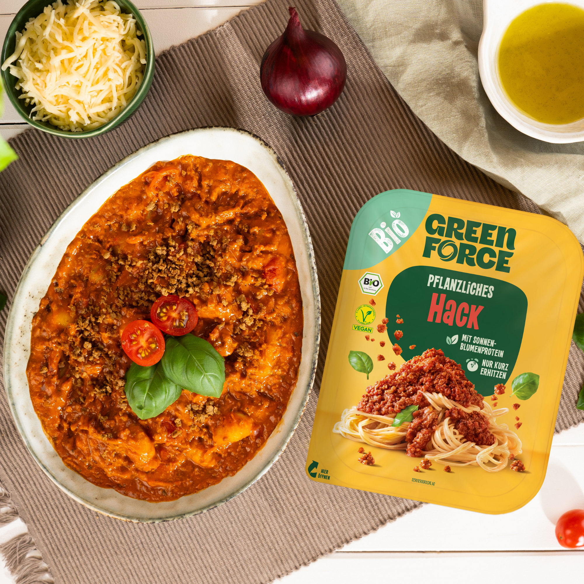 Gnocchi Pfanne mit pflanzlichem Hack von oben