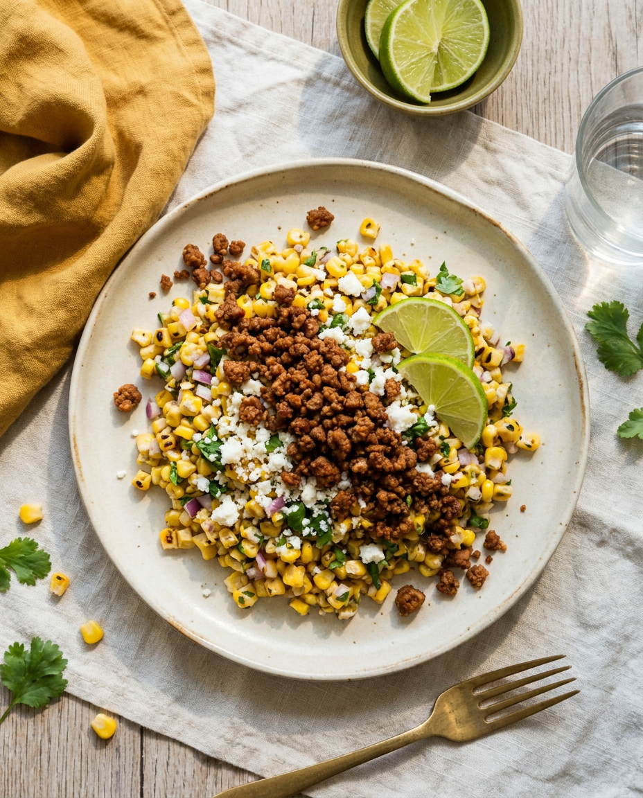 Esquites mit spicy pflanzlichem Hack