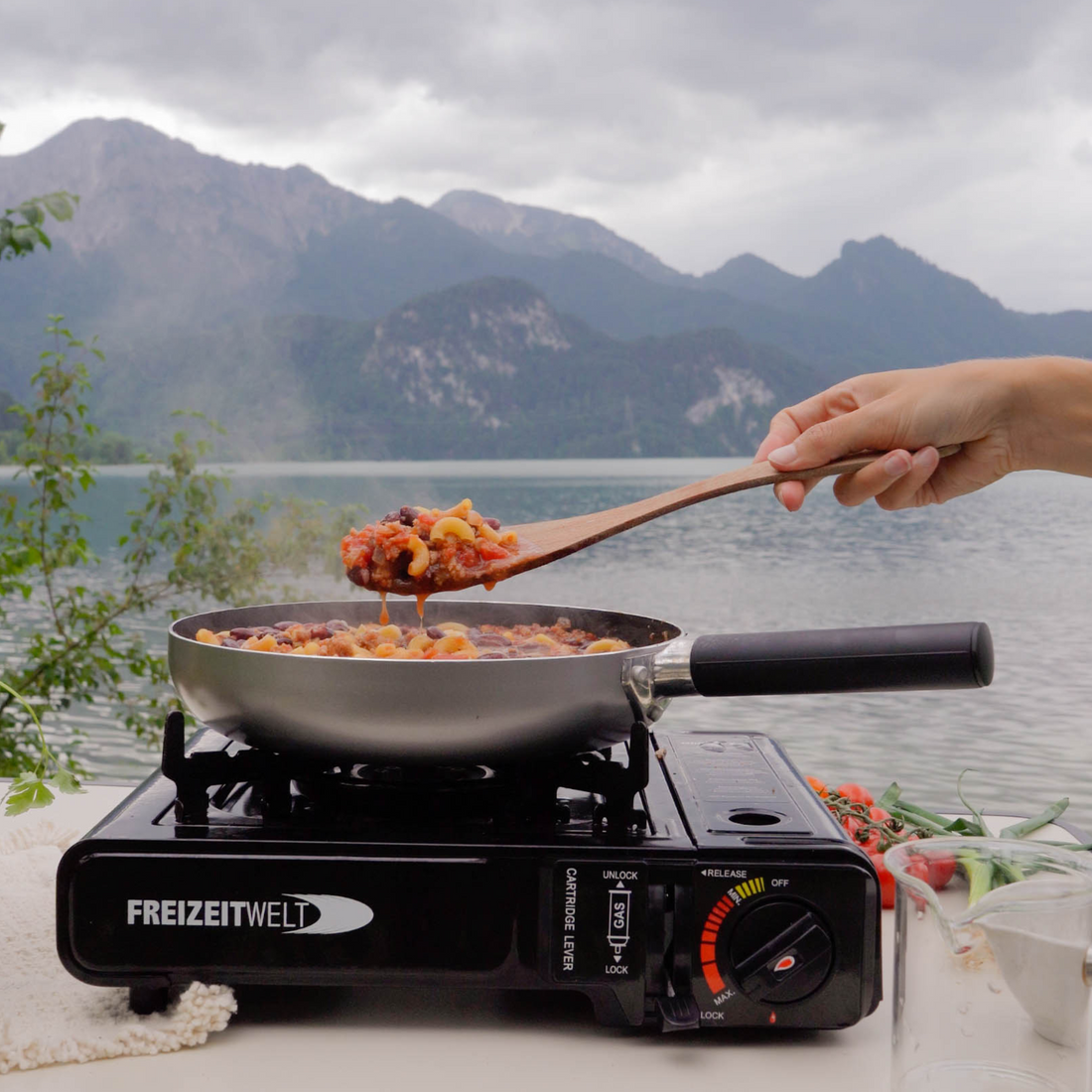 Pasta sin Carne in Campingsetting
