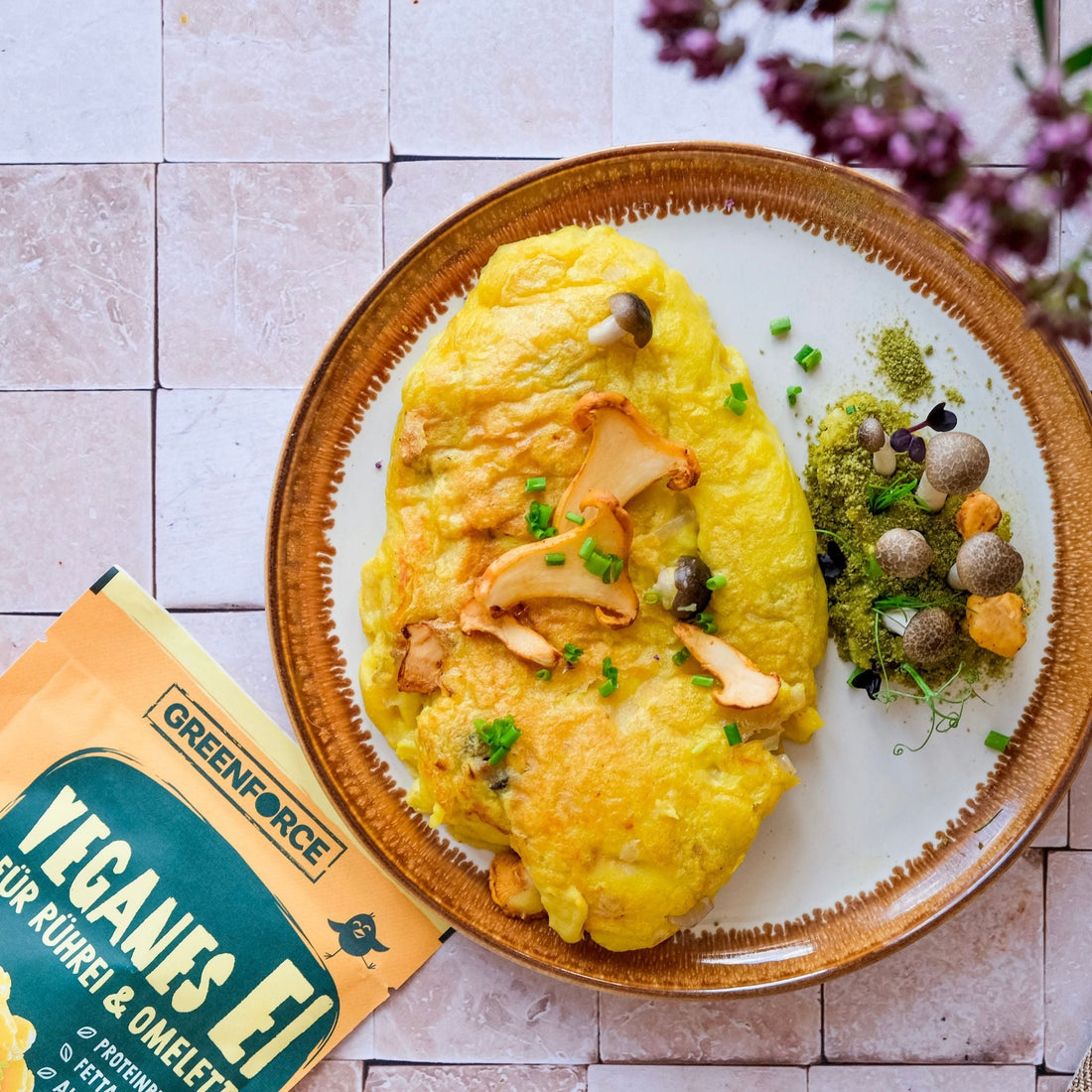 Pilz Omelett aus veganem Ei