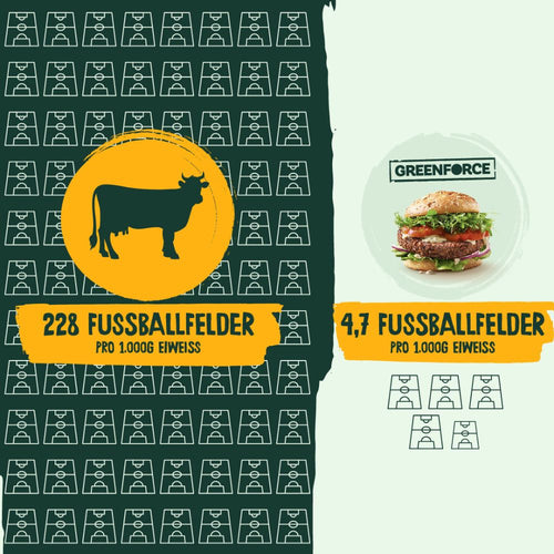 Landflächenverbrauch von Rindfleischprotein vs. Erbsenprotein