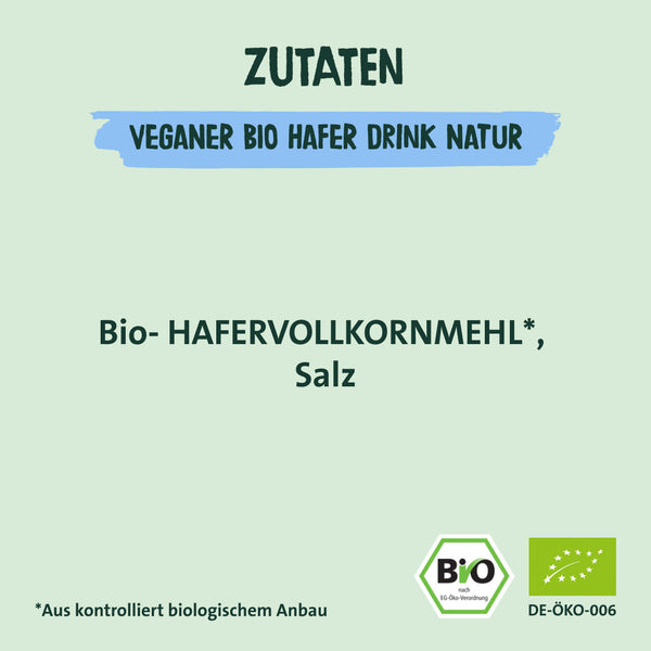 Zutaten veganer Bio Hafer Drink
